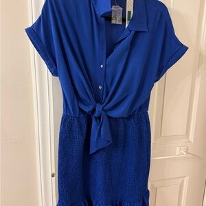 Blue Button-Up Tie Front Dress